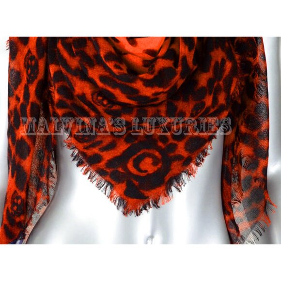 ALEXANDER MCQUEEN SCARF CASHMERE SILK SKULL AND ANIMAL PRINT 50" SQUARE - Picture 5 of 7